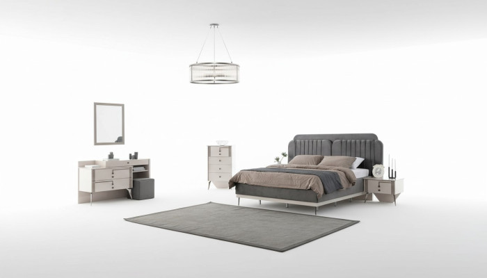 Sypialnia Kompletna Ustawić łóżko 2x Szafki nocne Meble Luxury 7-częściowe