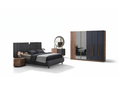 Czarny -Beżowy Sypialnia Ustawić Designer Podwójne łóżko 2x Szafki nocne