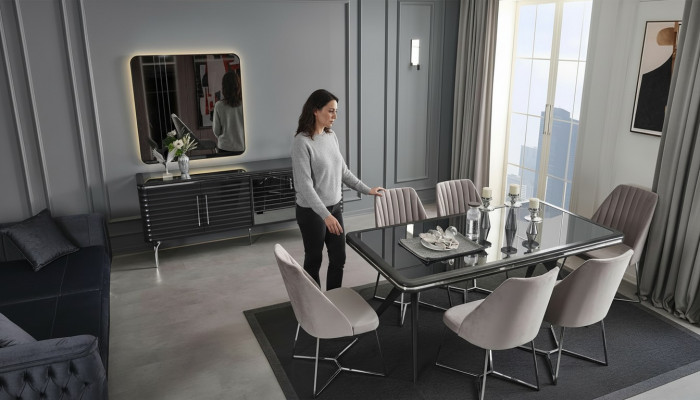 Kompletna jadalnia Meble designerski kredens luksusowy Stół obiadowy 4x Krzesza