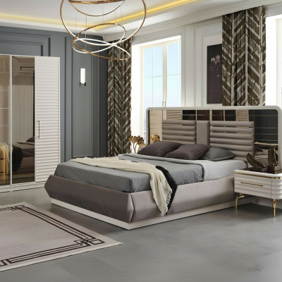 Nowoczesna Sypialnia Meble Designer Podwójne łóżko 2x Drewno Szafki nocne 3szt