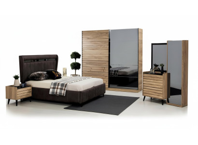 Sypialnia Meble Designer Łóżko tapicerowane 2x Szafki nocne Szafa