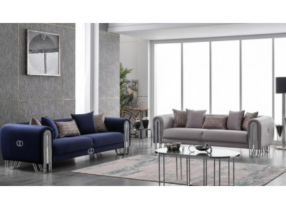 Aksamit Couch Silver Luxury Zestaw sofowy 3+3 miejsce do siedzenia Sofa 2-częściowa.