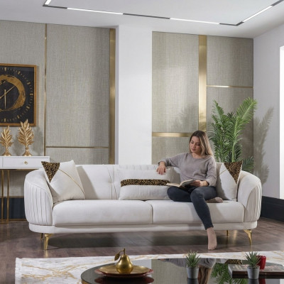 Stal nierdzewna Biała Meble do Salonu Trzyosobowe Sofy Tapicerowane Luksusowe Meble Sofa Aksamit