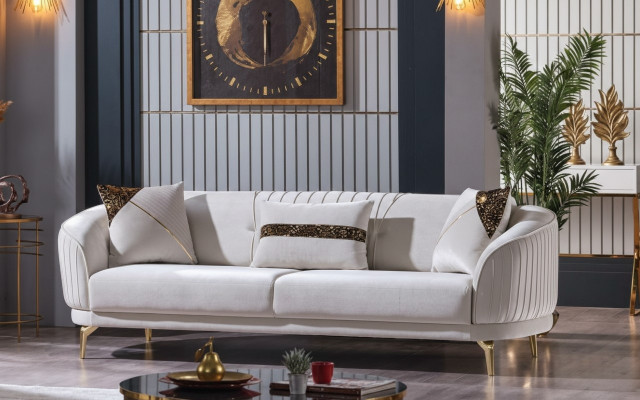 Stal nierdzewna Biała Meble do Salonu Trzyosobowe Sofy Tapicerowane Luksusowe Meble Sofa Aksamit