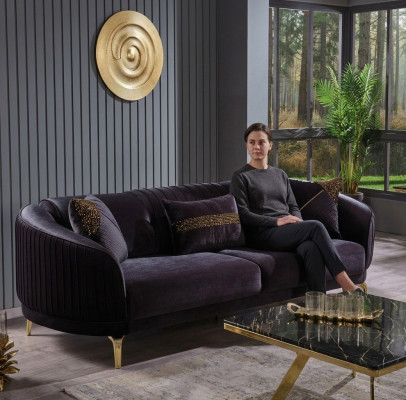Sofa trzyosobowa Nowoczesna kanapa do salonu Czarne designerskie sofy tapicerowane