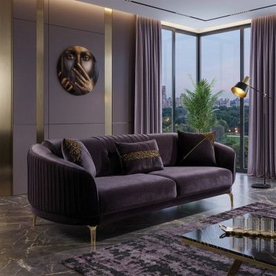 Sofa trzyosobowa Nowoczesna kanapa do salonu Czarne designerskie sofy tapicerowane