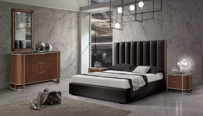 Kompletny Zestaw Sypialnia Designerskie Meble Podwójne łóżko 2x Szafki nocne 5szt