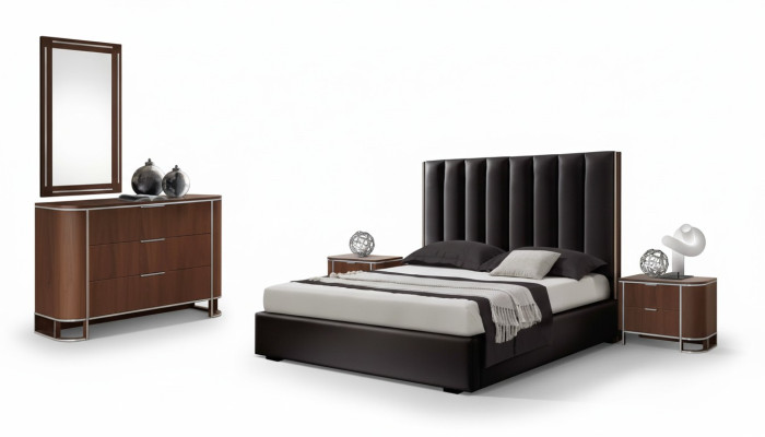 Kompletny Zestaw Sypialnia Designerskie Meble Podwójne łóżko 2x Szafki nocne 5szt