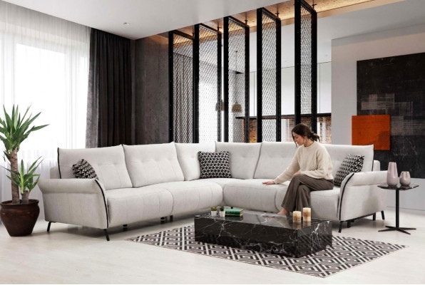 Sofa do salonu w kształcie litery L Nowoczesny design Włókienniczy Materiał Luksusowa kanapa Meble tapicerowane