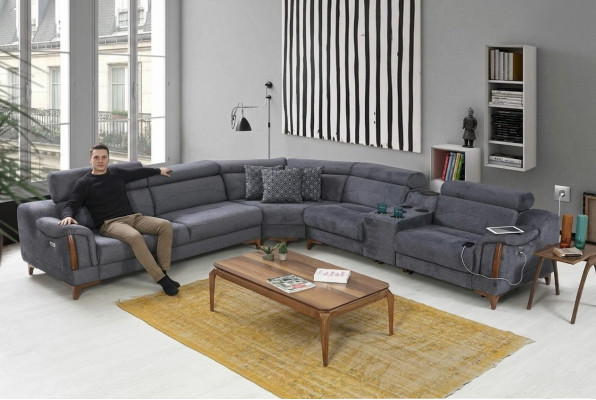 Szara Narożnikowa kanapa Salonowa Luksusowa Sofa w kształcie litery L Nowoczesne meble Włókiennicze