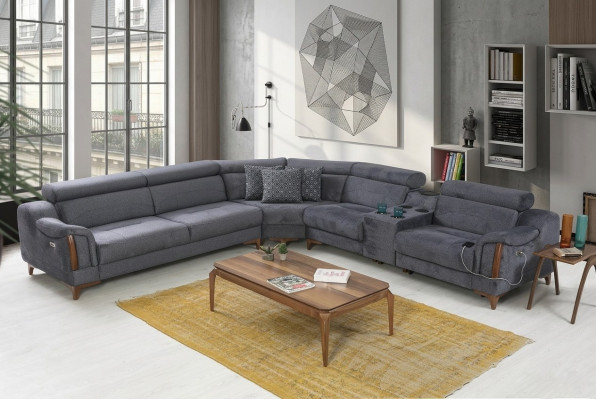 Szara Narożnikowa kanapa Salonowa Luksusowa Sofa w kształcie litery L Nowoczesne meble Włókiennicze