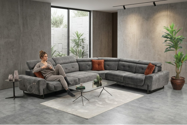 Szara Narożnikowa kanapa Designerska Sofa do Salonu Kanapa W Kształcie L Podkładka Luksusowe Meble Nowoczesne
