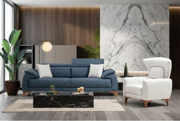 Kompletna sofa rozkładana trzyosobowa Biały Fotel do salonu Zestaw sofowy 3-częściowy