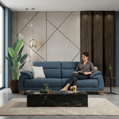 Sofa Kanapa Salon Nowoczesne Meble Trzyosobowa Niebieska Sofa Tapicerowana