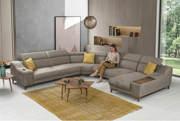 Sofa Kształt U Salon Narożnikowa kanapa Meble tapicerowane Nowoczesna Podkładka Włókienniczy Design