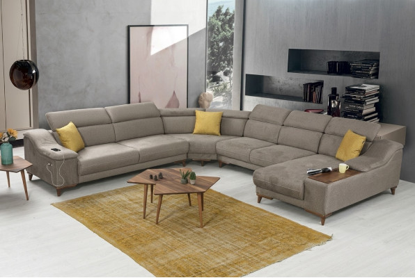 Sofa Kształt U Salon Narożnikowa kanapa Meble tapicerowane Nowoczesna Podkładka Włókienniczy Design