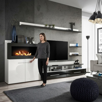 Jednostka ścienna stojak TV Kredens z kominkiem do zabudowy Designer Meble Moderne