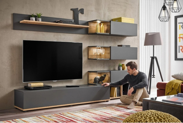 Luksusowa jednostka ścienna półka ścienna Półka salon stojak TV Modern Drewno Designer