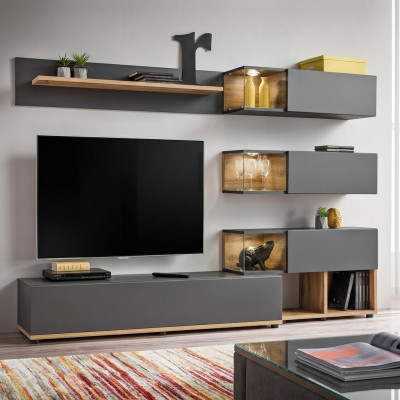 Luksusowa jednostka ścienna półka ścienna Półka salon stojak TV Modern Drewno Designer