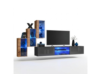 Całkowicie designerski nowoczesny Jednostka ścienna Ściana z półkami na stojak TV 3x szafka wisząca