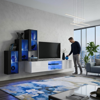 Nowa jednostka ścienna Czarny 3x szafka ścienna stojak TV Modern Set