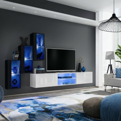 Nowa jednostka ścienna Czarny 3x szafka ścienna stojak TV Modern Set