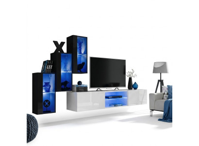 Nowa jednostka ścienna Czarny 3x szafka ścienna stojak TV Modern Set
