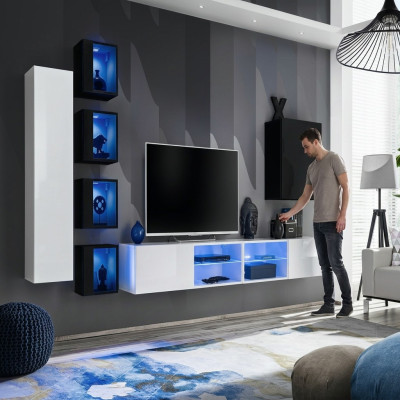 Komplet do salonu 7 sztuk Jednostka luksusowa ścienna 6x szafka ścienna stojak TV Meble