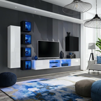 Komplet do salonu 7 sztuk Jednostka luksusowa ścienna 6x szafka ścienna stojak TV Meble