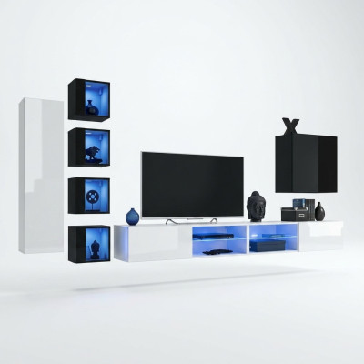 Komplet do salonu 7 sztuk Jednostka luksusowa ścienna 6x szafka ścienna stojak TV Meble