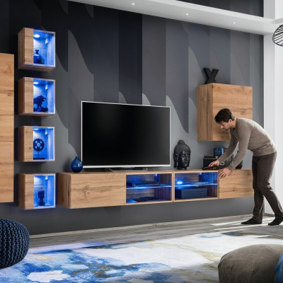 Ustawić Zestaw Jednostka Ścienna Szafka Ściana Półki Kredens Meble Drewniane Stojak TV Nowość