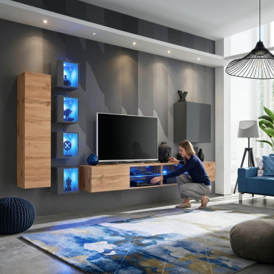Zestaw jednostka ścienna 320 cm szafka ścienna stojak TV nowoczesny kredens mebel do salonu