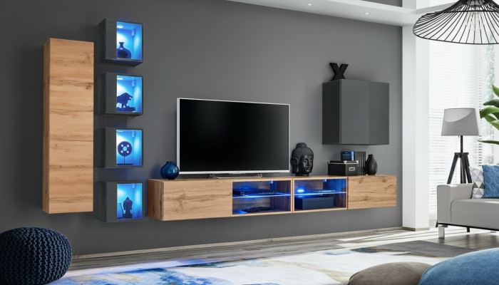 Zestaw jednostka ścienna 320 cm szafka ścienna stojak TV nowoczesny kredens mebel do salonu