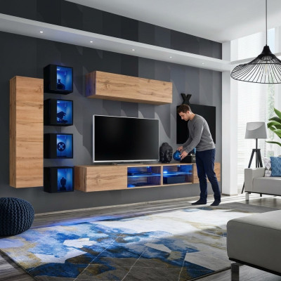 Kompletny Designerski Nowoczesny Jednostka Ścienna Ściana Półki Stojak TV Drewniane Meble Szafka Wisząca