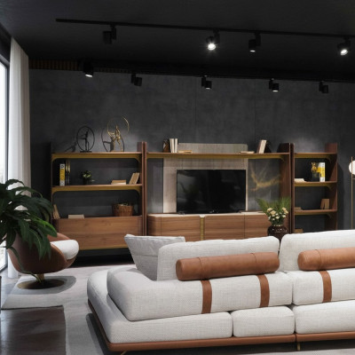 Luksusowa Jednostka ścienna Design Salon Ustawić Meble Brązowe Drewno Półka na książki Półki
