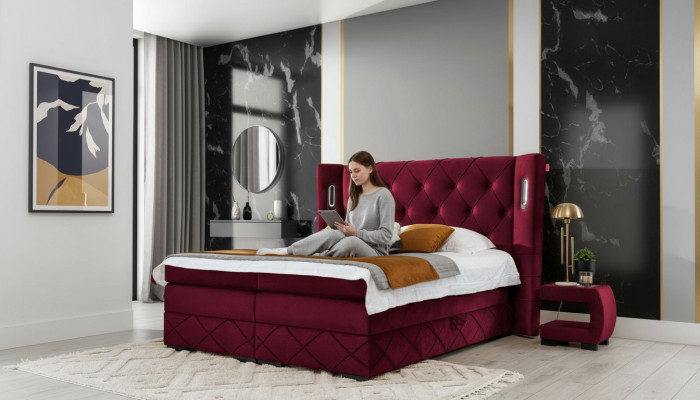 Design Sypialnia Zestaw 6 szt. Kompletne łóżko Stolik nocny Drewno Nowoczesne łóżko tapicerowane