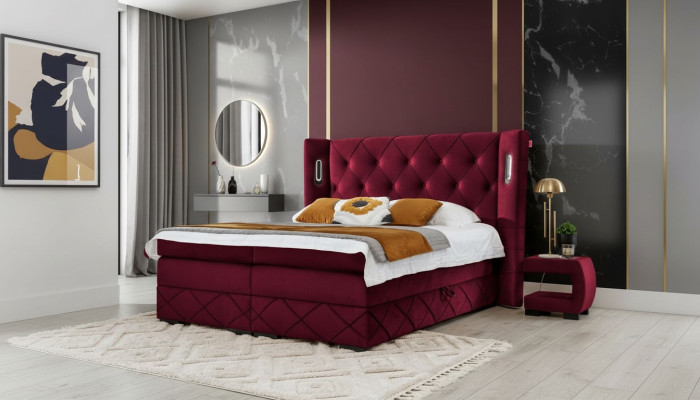 Design Sypialnia Zestaw 6 szt. Kompletne łóżko Stolik nocny Drewno Nowoczesne łóżko tapicerowane