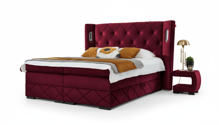 Design Sypialnia Zestaw 6 szt. Kompletne łóżko Stolik nocny Drewno Nowoczesne łóżko tapicerowane