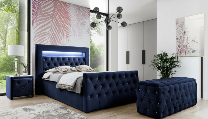 Ciemnoniebieskie Chesterfield Sypialnia Meble LED-Podwójne konsole nocne