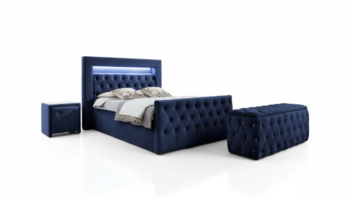 Ciemnoniebieskie Chesterfield Sypialnia Meble LED-Podwójne konsole nocne