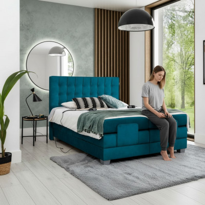 Sypialnia Łóżko Łóżko tapicerowane Modern Blue Podwójne łóżko Design Włókienniczy Luxury