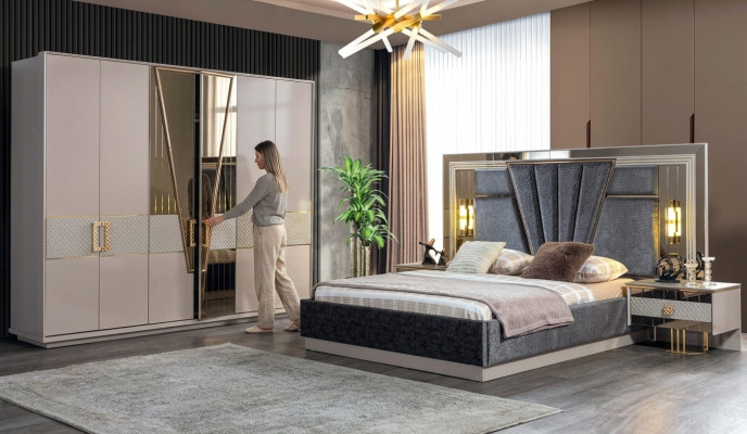 Nowoczesny zestaw Sypialnia Design Meble Nowe Meble Łóżko z 2x Szafki nocne