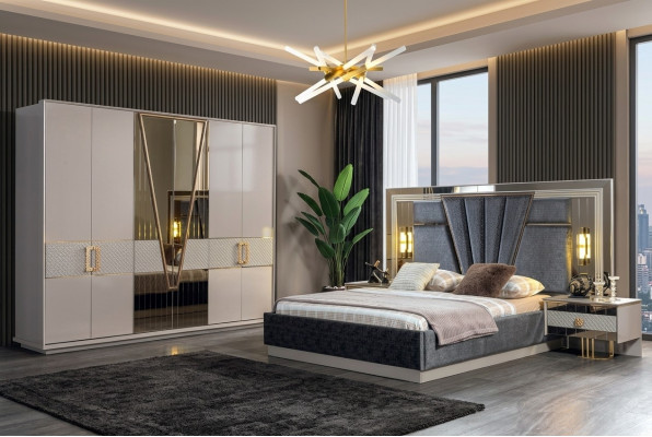 Nowoczesny zestaw Sypialnia Design Meble Nowe Meble Łóżko z 2x Szafki nocne