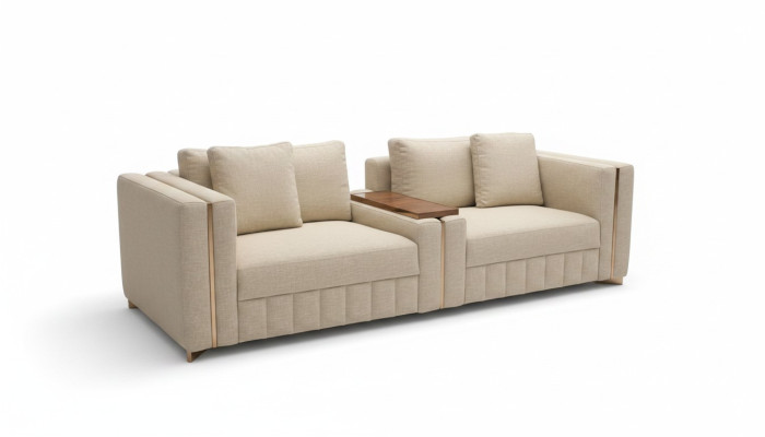 Nowoczesna Sofa do Salonu Dwuosobowa Beżowa Włókienniczy Podkładka Meble Design
