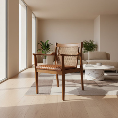 Fotel Modern Drewno Podkładka Skóra jadalnia Krzesło New Meble