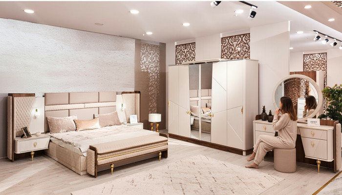 Zestaw Sypialnia Łóżko Luxury Szafa 2xStoliki Nocne Design Toaletka