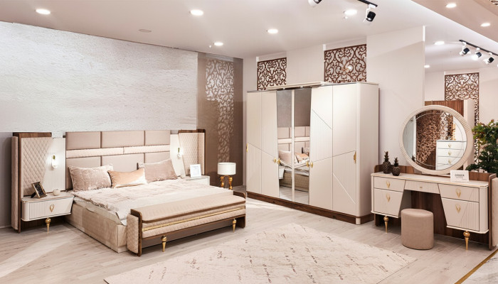 Zestaw Sypialnia Łóżko Luxury Szafa 2xStoliki Nocne Design Toaletka