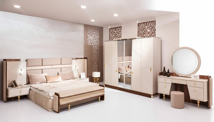 Zestaw Sypialnia Łóżko Luxury Szafa 2xStoliki Nocne Design Toaletka