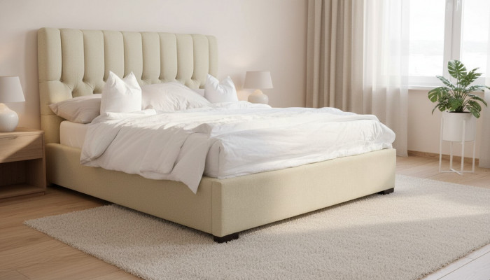 Łóżko Beige Podwójne łóżko Drewno Modern bed Luxury Material Łóżko Sypialnia