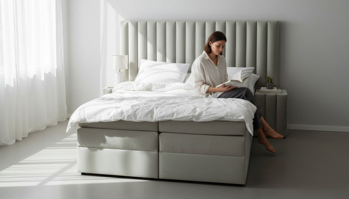 Zestaw Sypialnia Łóżko Stolik nocny 3 szt. Design Nowoczesne Luksusowe łóżka Szare